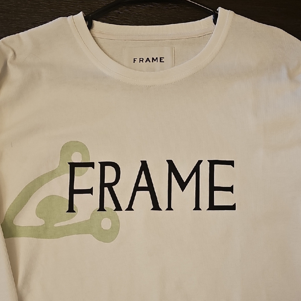 Frame Denim White and Green Long Sleeve Tee